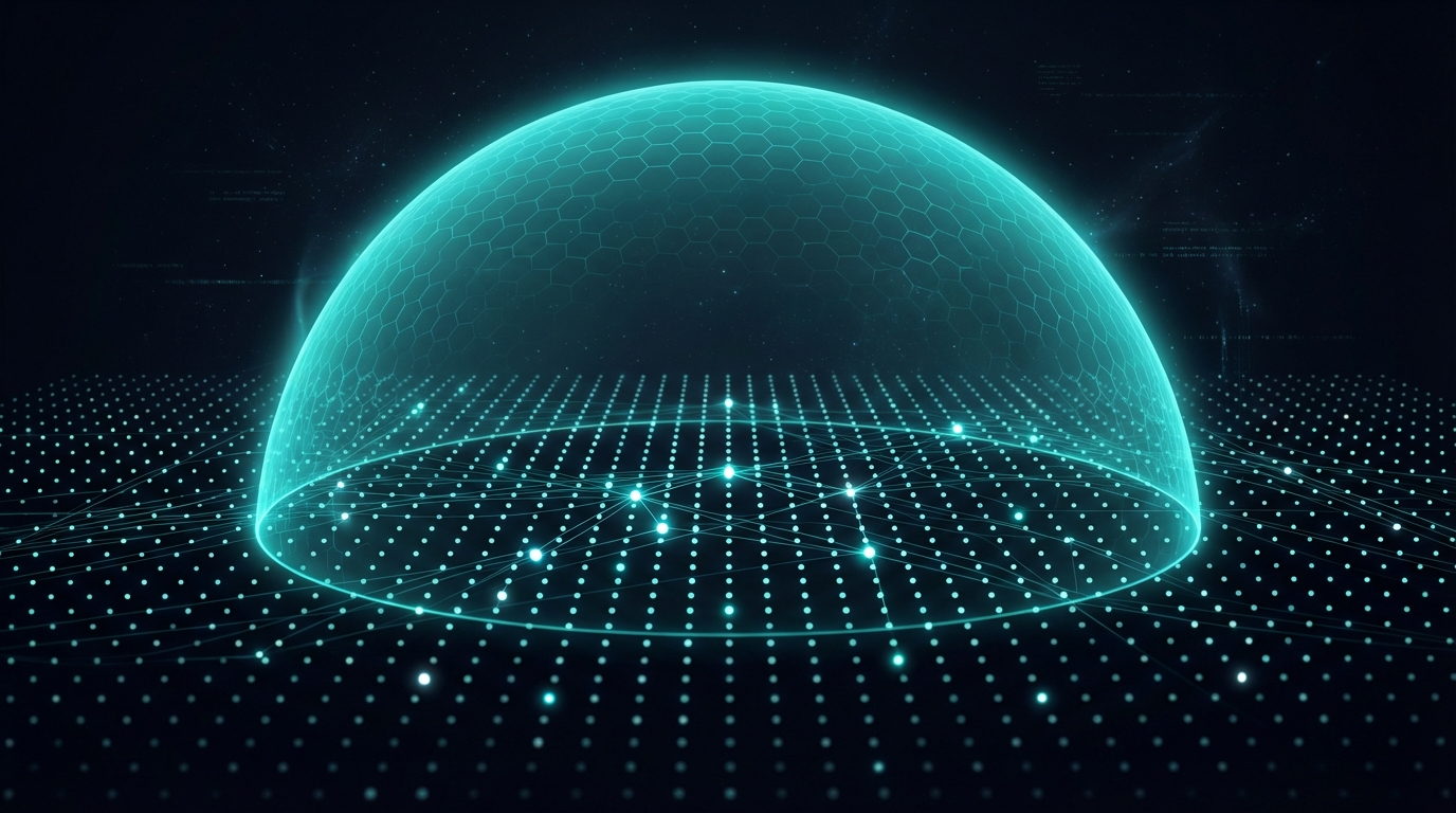 A glowing protective shield over a network of connected community members