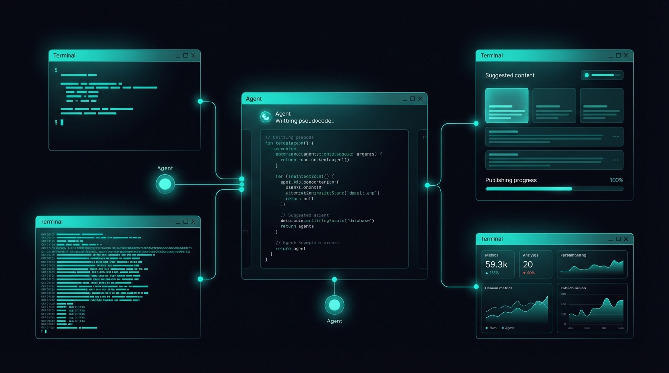 Agent mission control - multiple sessions running simultaneously across code, content, and metrics